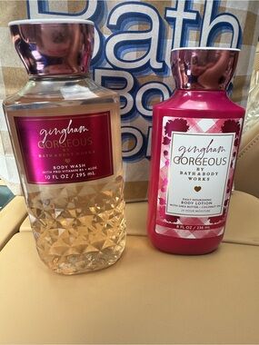 BATH & BODY WORKS GINGHAM GORGEOUS BODY WASH & BODY LOTION NEW 2 PIECE SET PINK
